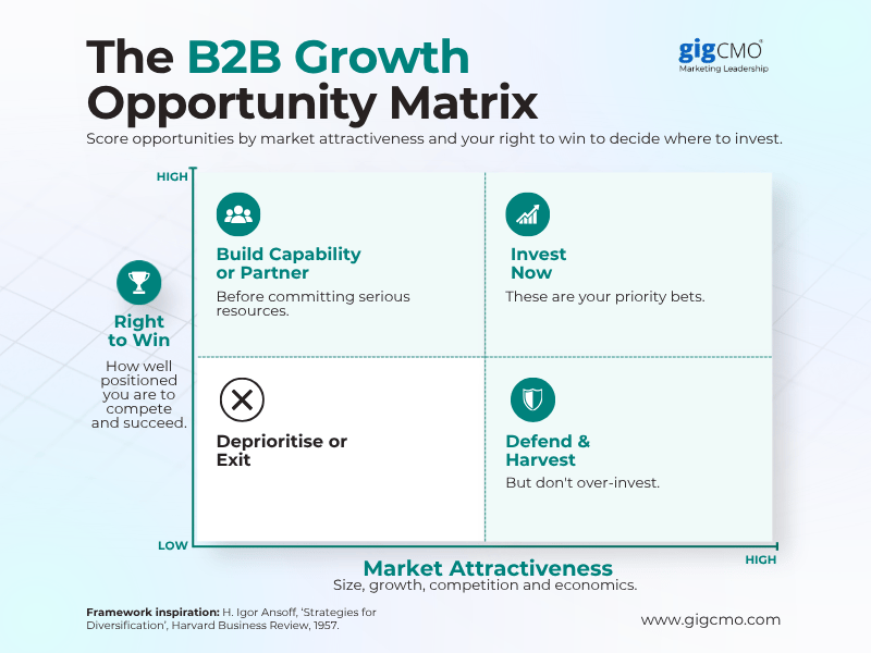 Identifying an attractive growth opportunity is only the first step. The harder part is deciding whether the business is genuinely positioned to win, what needs to be validated before further investment, and how to turn that decision into a practical route to growth.
